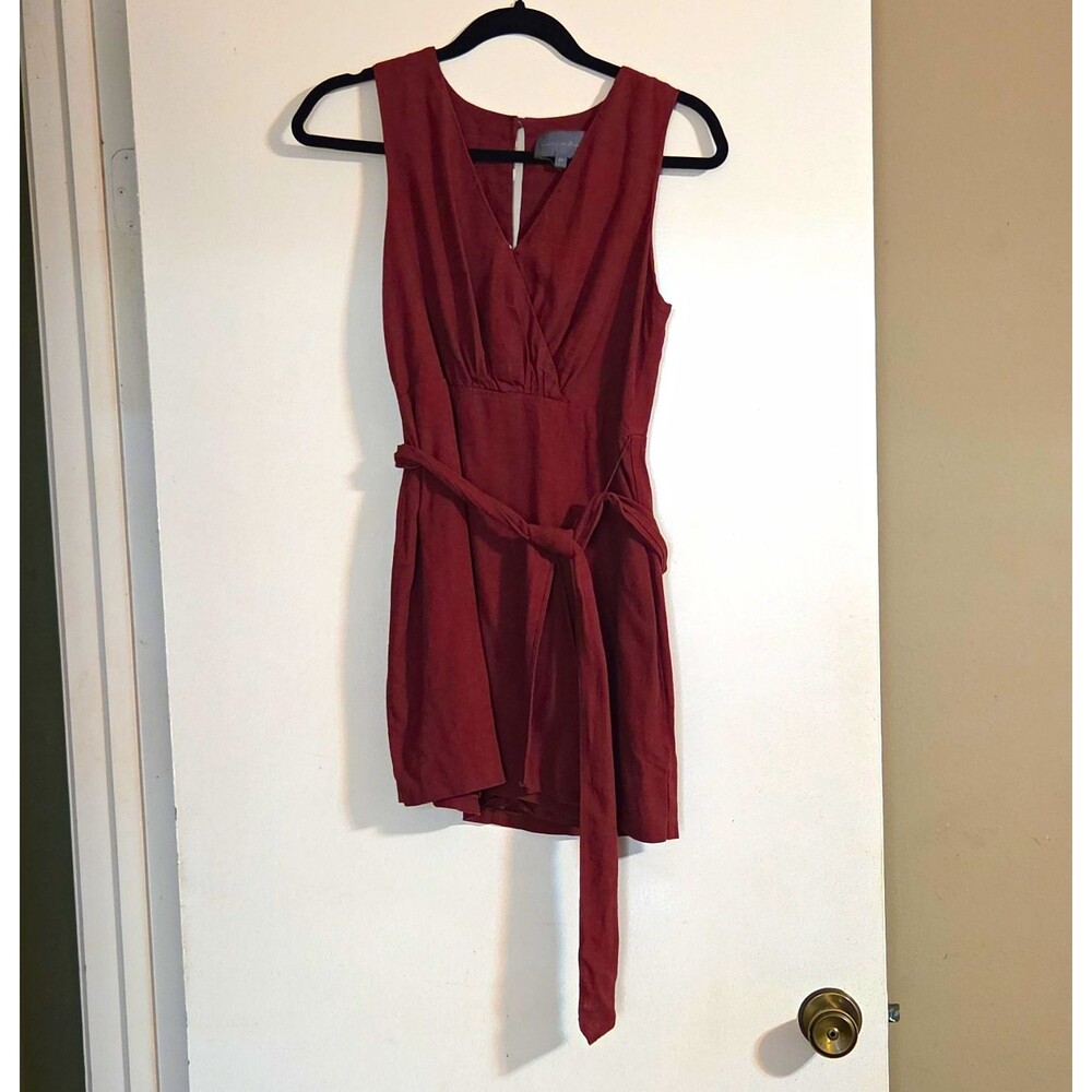 Sunday In Brooklyn Brown Sleeveless V-Neck Belted Tie Woven Dress XXS
